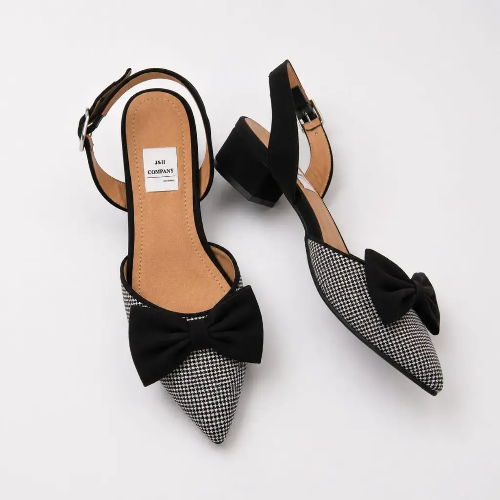 Tacones Verenice Moño Pata de gallo y gamuza negra, Tacón 3 cms, forro semipiel / VEREMOTA-04