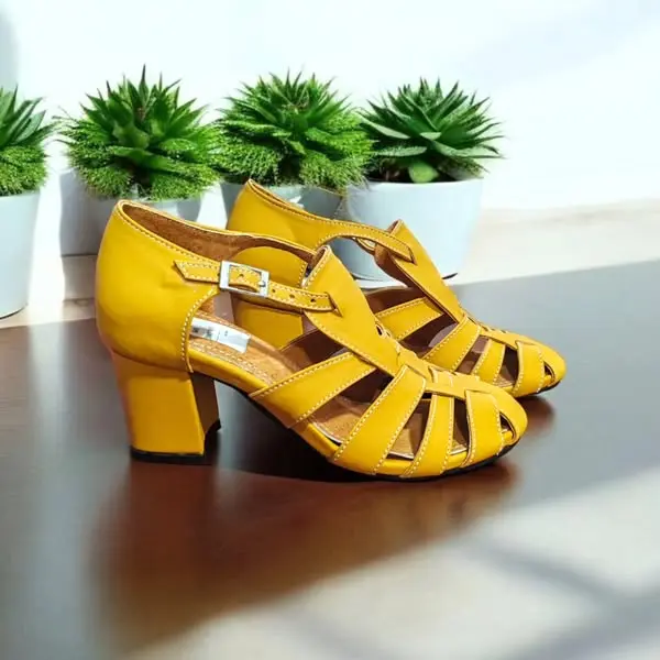Tacones Cangrejera Mariana Semipiel mostaza tacón 6 cms.  / Cangmartfc-02