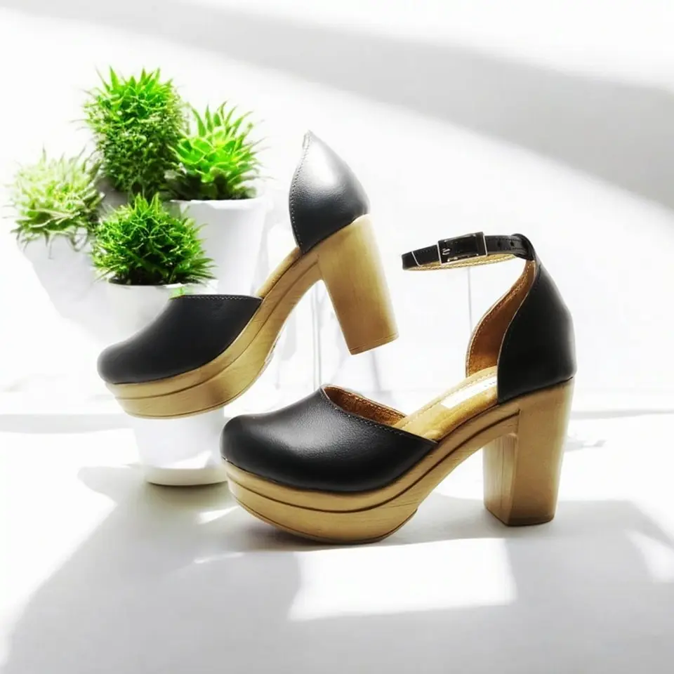Tacones Quetzalí todo en piel negra, suela negra / QUETZ-P-07