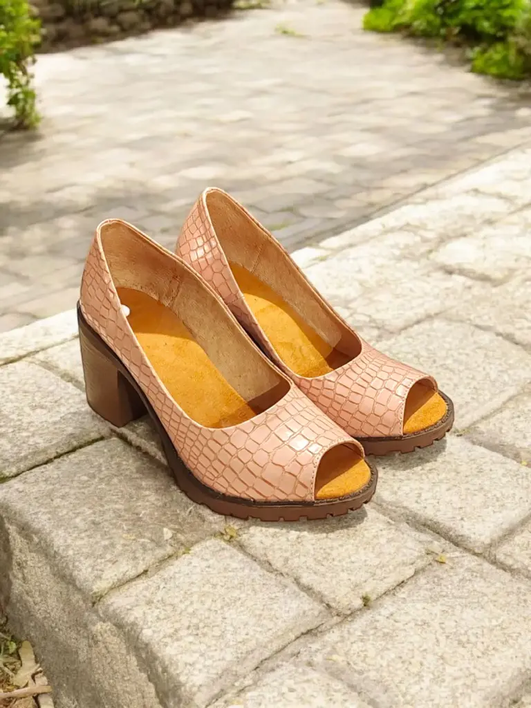 Tacones Selene, semipiel cocodrilo palo rosa/ SELENEFC-01
