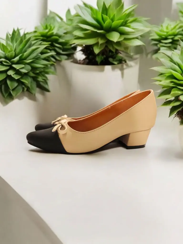 Tacones Nadia semipiel beige y negro tacón 4 cms / NADIATAFC-01 