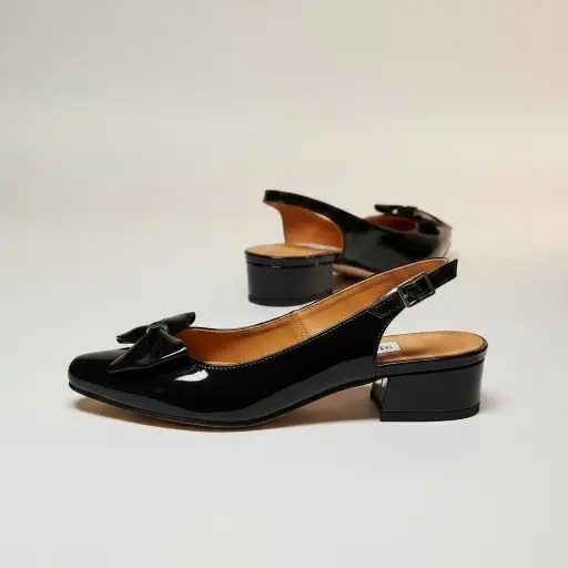 [LEAHTAMOFC-03] Tacones Leah moño charol color negro, Tacón 3cms / LEAHTAMOFC-03