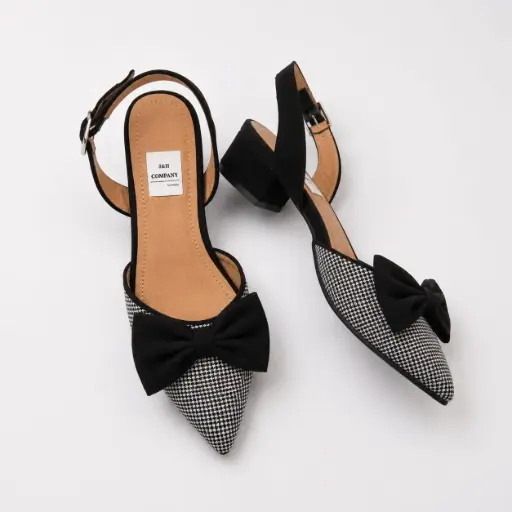 [VEREMOTA-04] Tacones Verenice Moño Pata de gallo y gamuza negra, Tacón 3 cms, forro semipiel / VEREMOTA-04